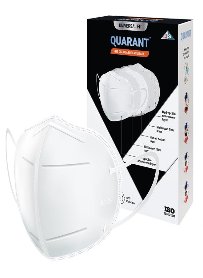 QUARANT N95 Anti Pollution Face Mask with Nose Clip, ISO Certified, FFP2 Masks with 5 Layer Protection (White) for Unisex (20) - Image 1